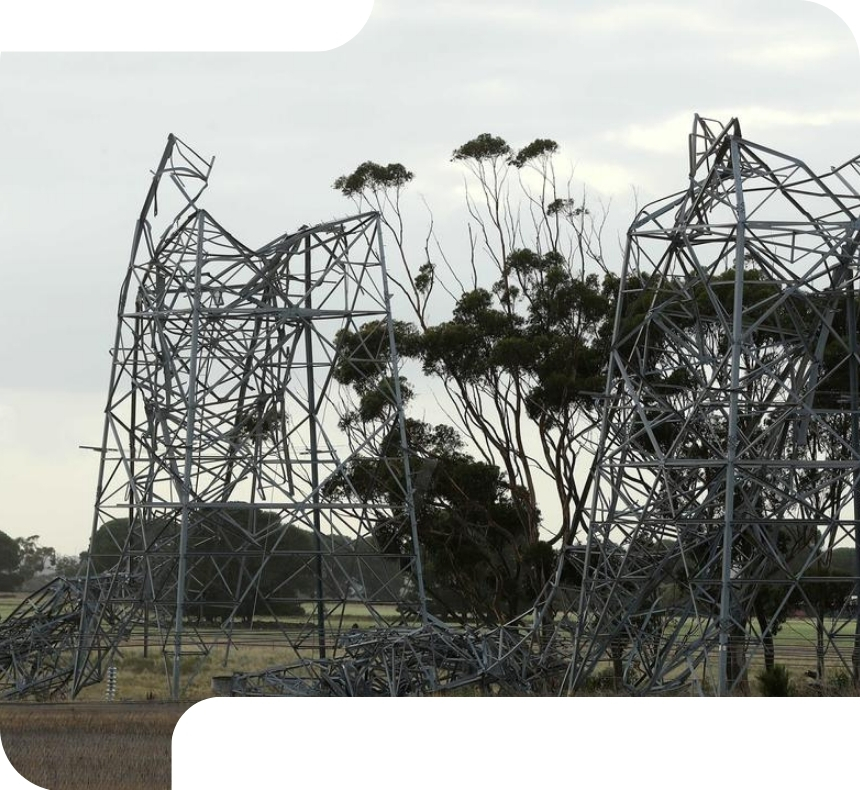 Collapsed transmission tower being restored by an HTSE ERS Tower bypass